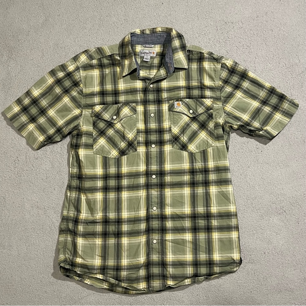 Carhartt Plaid Green Short Sleeve Button Up Shirt
